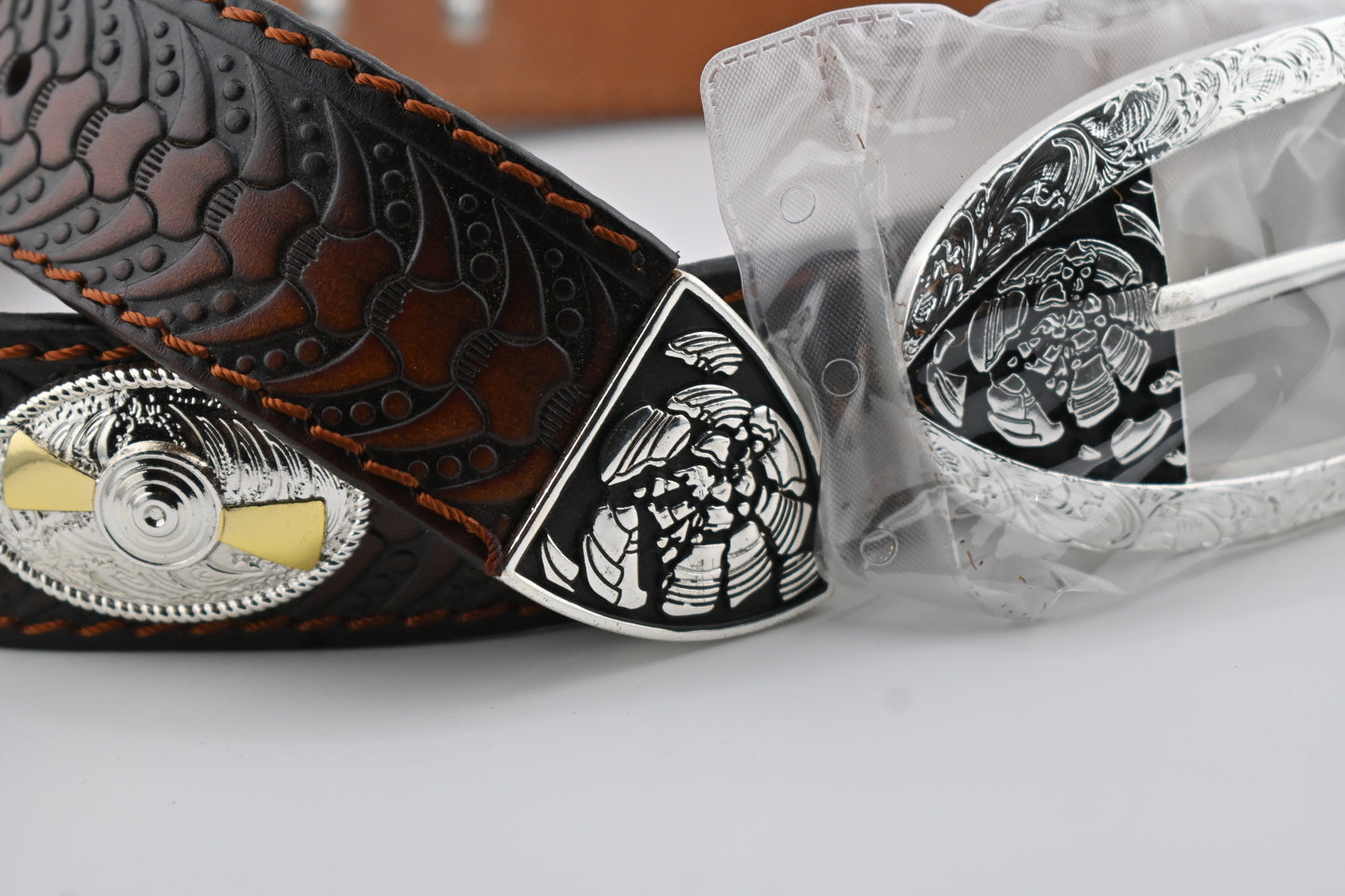 Leather Belt with Helice Conchos